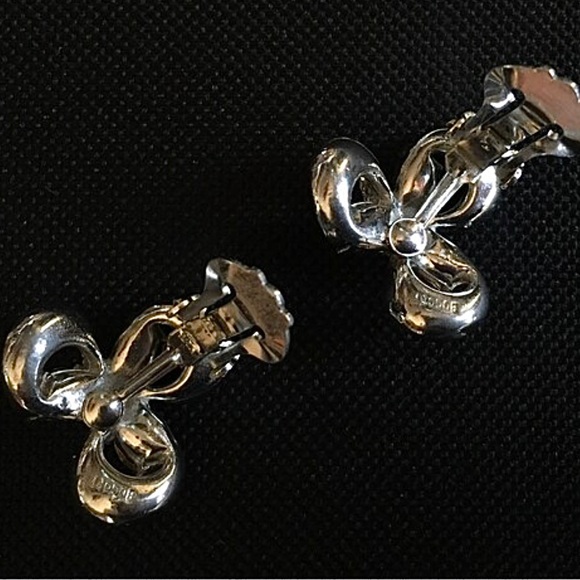 Vintage Rhinestone Clip on Earrings, Signed Bogoff, Glam - Picture 2 of 8